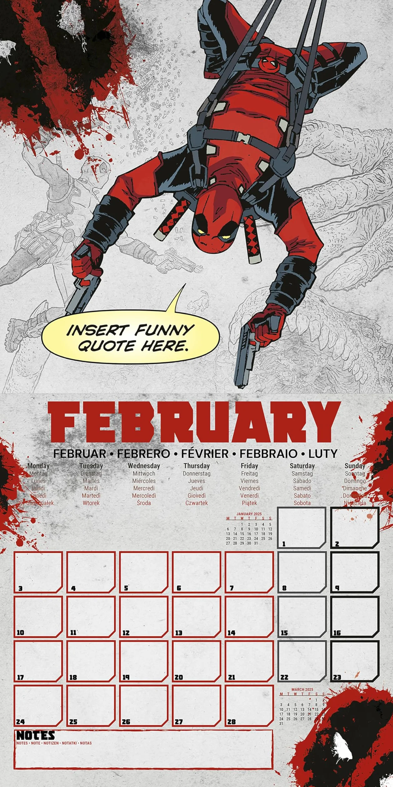 Deadpool 2025 calendario 30 x 30 cm pyramid