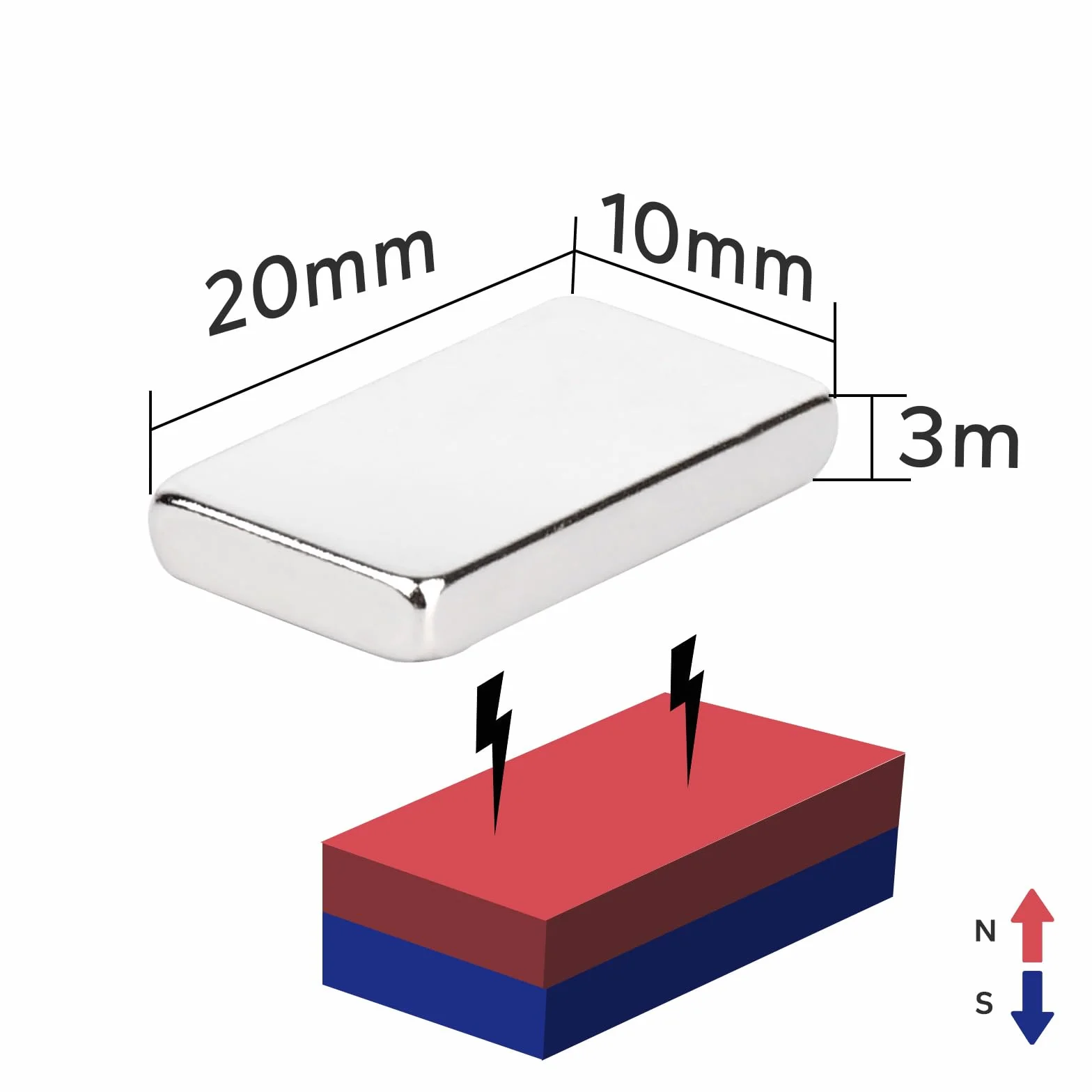 Magnesy neodymowe prostokątne 20x10x3 mm samoprzylepne do tablic magnetycznych