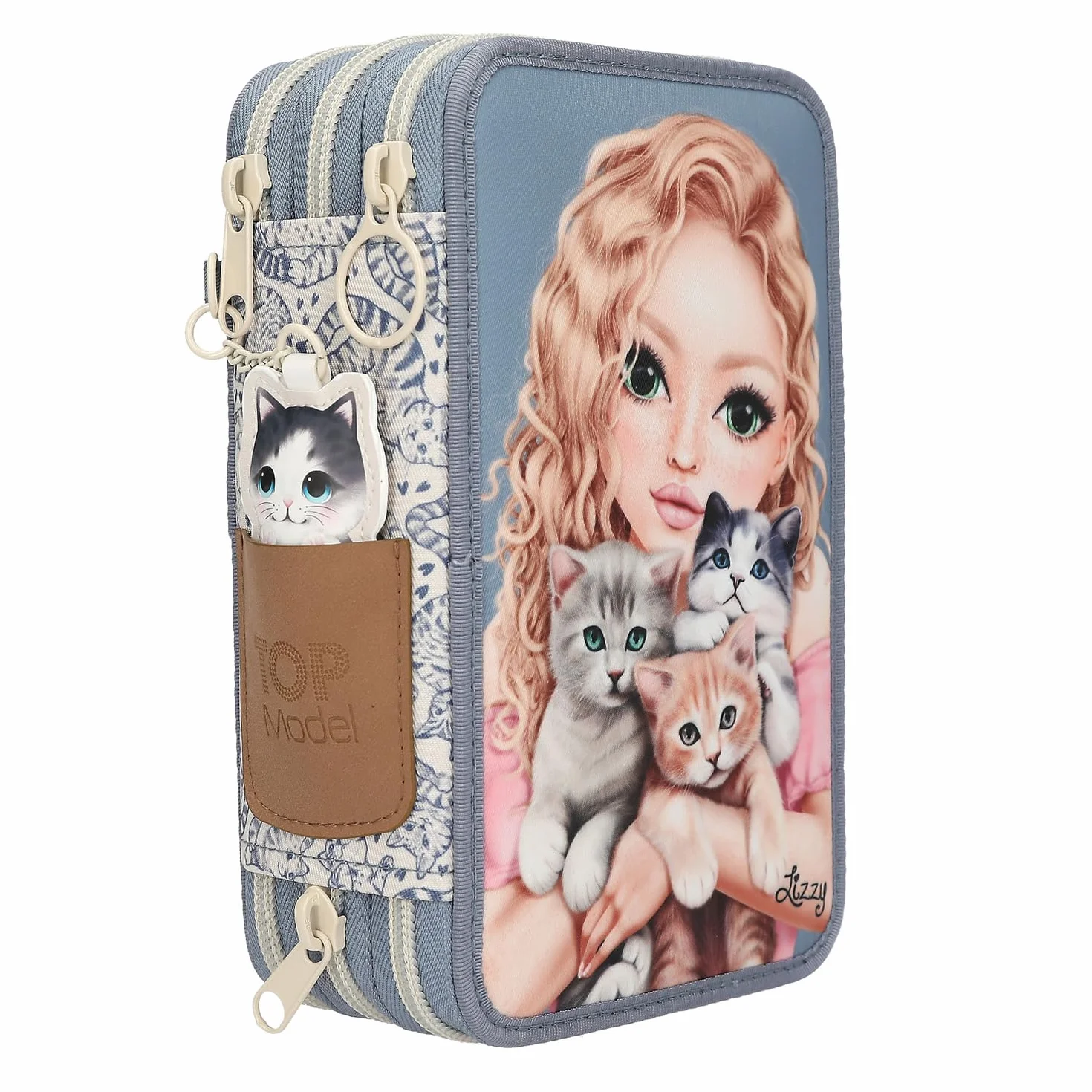 Depesche TOPModel Cat Love 3-komorowy piórnik jasnoniebieski z akcesoriami