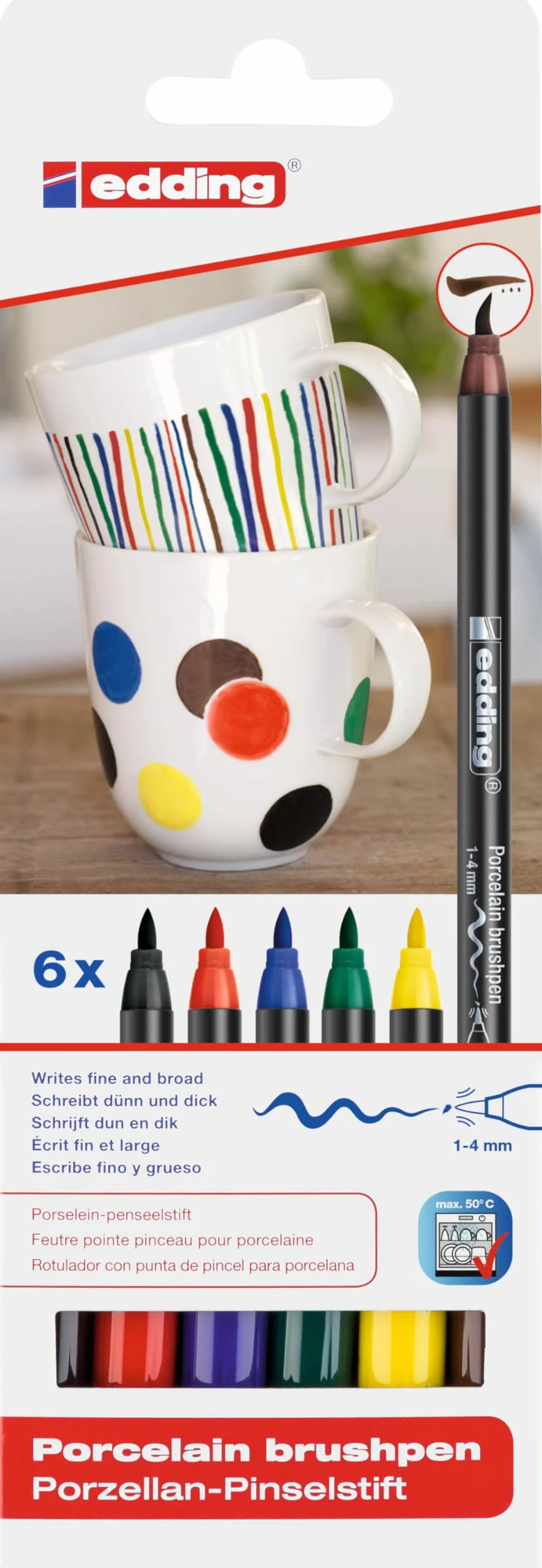 Edding 4-4200-6 Markery do Porcelany, Wielokolorowy, 6 sztuk