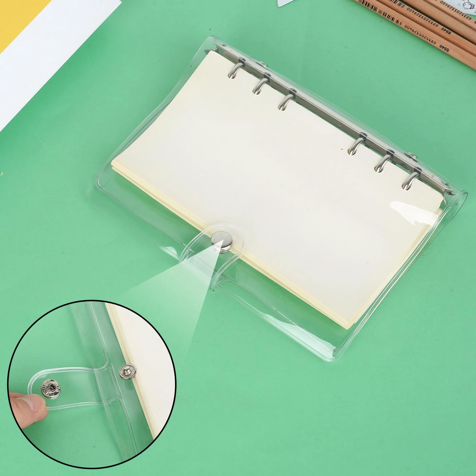 3 sztuki Segregator A6 na Kółkach Uzupełniany, Segregator A6, Przezroczysty Segregator PVC, Wodoodporny z Zatrzaskiem do Luźnych Kartek Dziennika Biura Szkoły