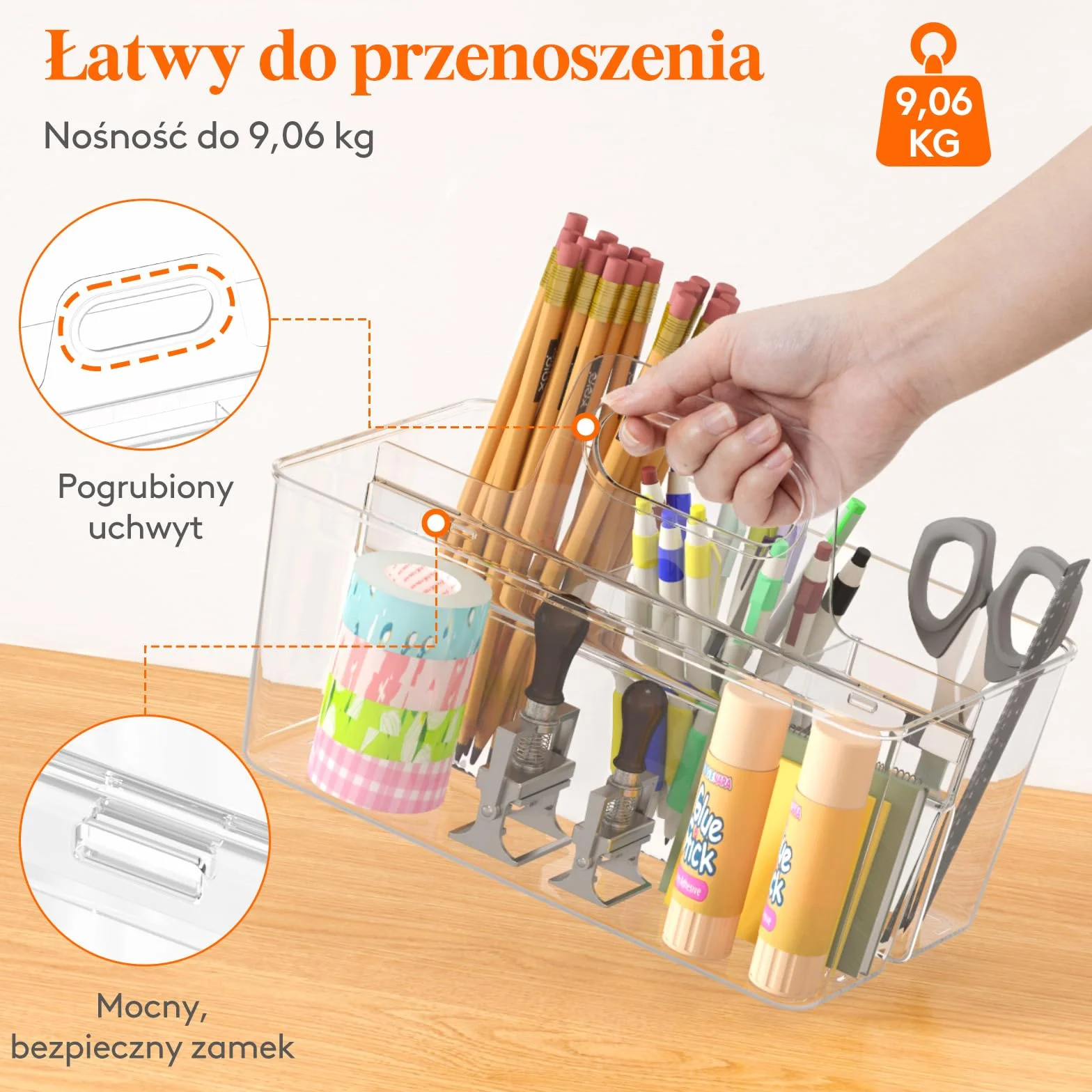 Lifewit Plastikowy organizer podzielony z uchwytem na artykuły rzemieślnicze, kosmetyki, Przezroczysty