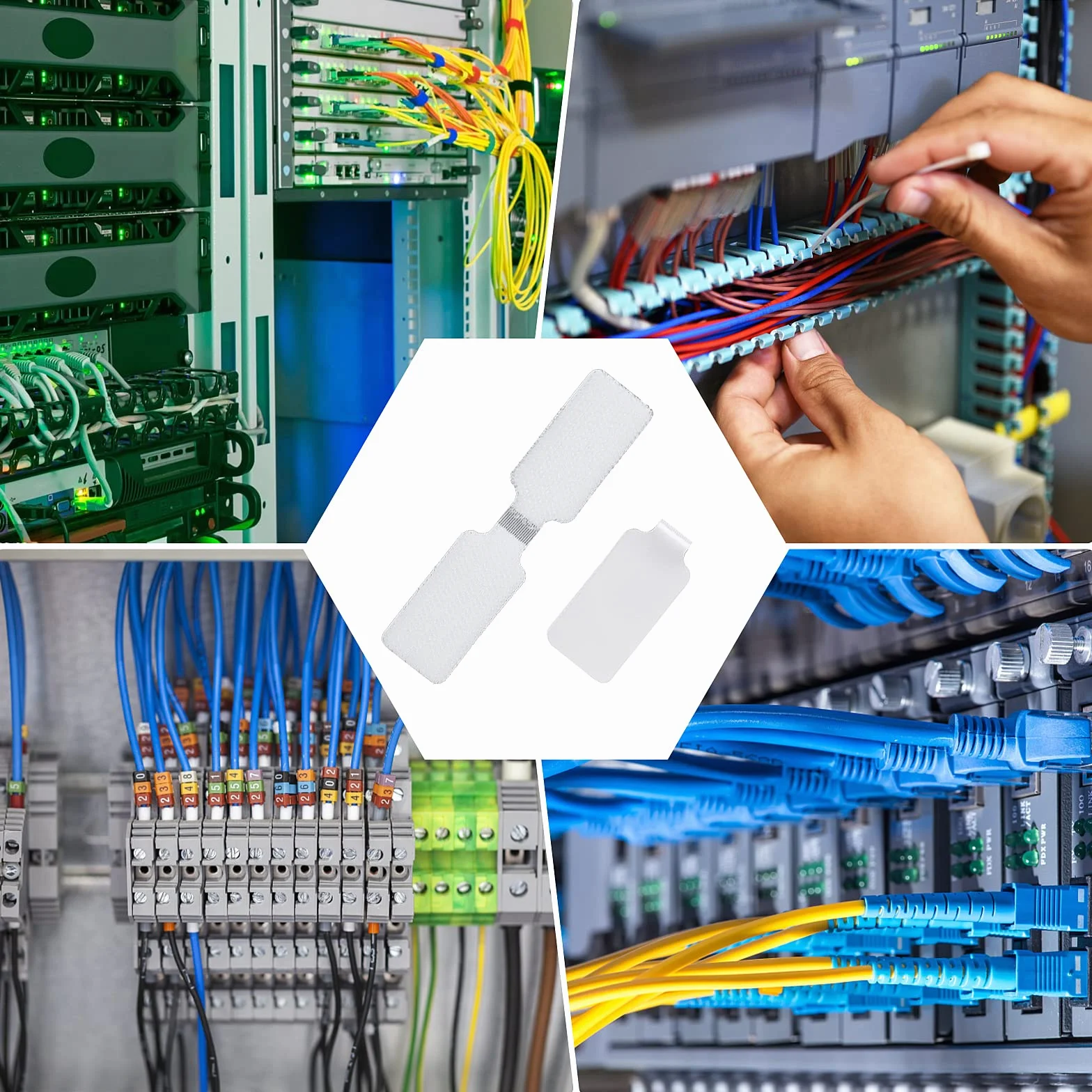 ASTER 60 samoprzylepnych pustych etykiet na kabel, wielokrotnego użytku, nylonowe, do zapisu, białe znaczniki do elektroniki, komputerów, zarządzania kablami