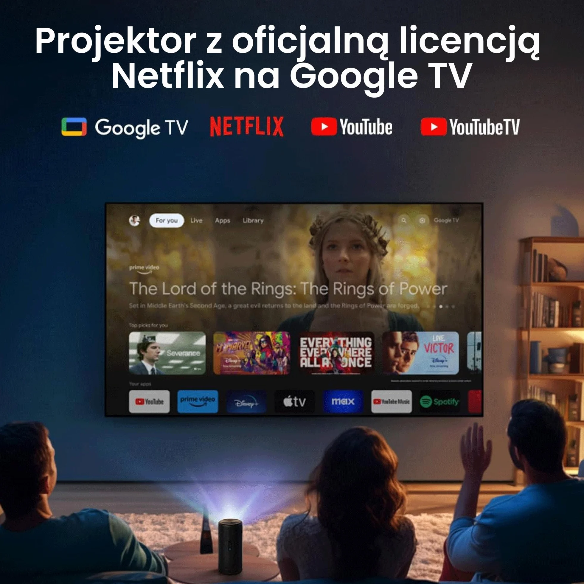 Projektor laserowy NEBULA Capsule 3 GTV, 300 lumenów ANSI, Smart TV 1080p, Wi-Fi, Dolby Digital, autofokus, obraz 120 cali