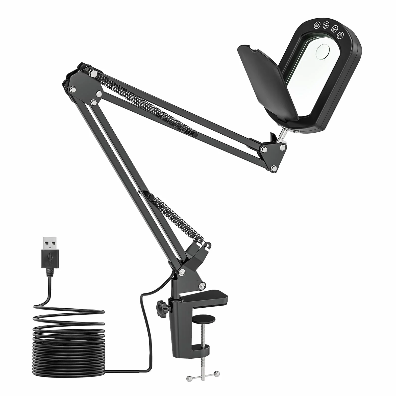 Szkło powiększające ze światłem, 15 x 10 x lampa powiększająca LED z osłoną przeciwpyłową, lampa biurkowa LED z 5 trybami kolorystycznymi, bezstopniowe ściemnianie, do majsterkowania, czytania