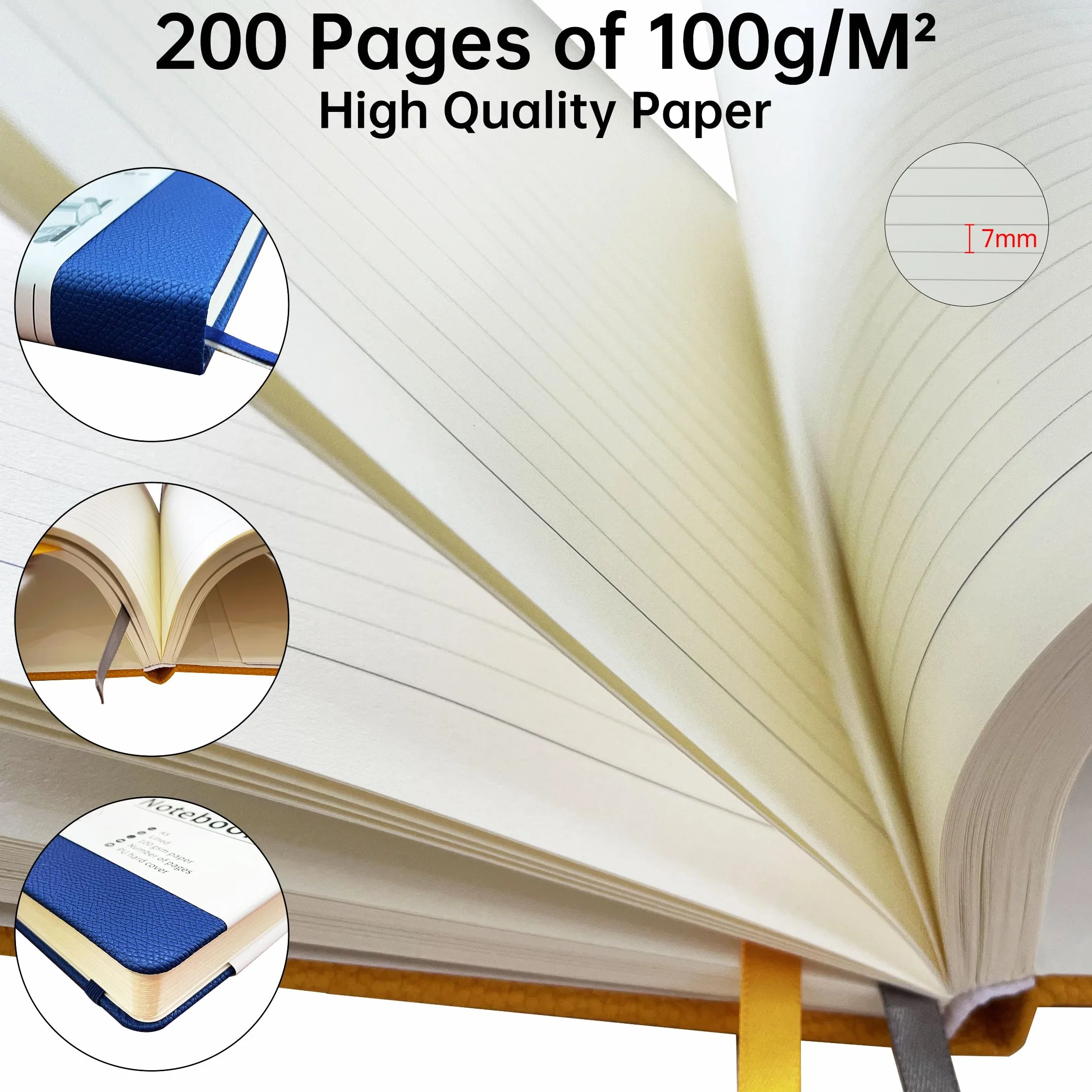 Mlife A5 Notatnik w linie, 100 GSM Gruby papier z 200 stronami, Notatnik z twardą okładką PU z wewnętrzną kieszenią, Elastyczna opaska, Notatniki do pisania w biurze, szkole, domu i firmie(Czarny)