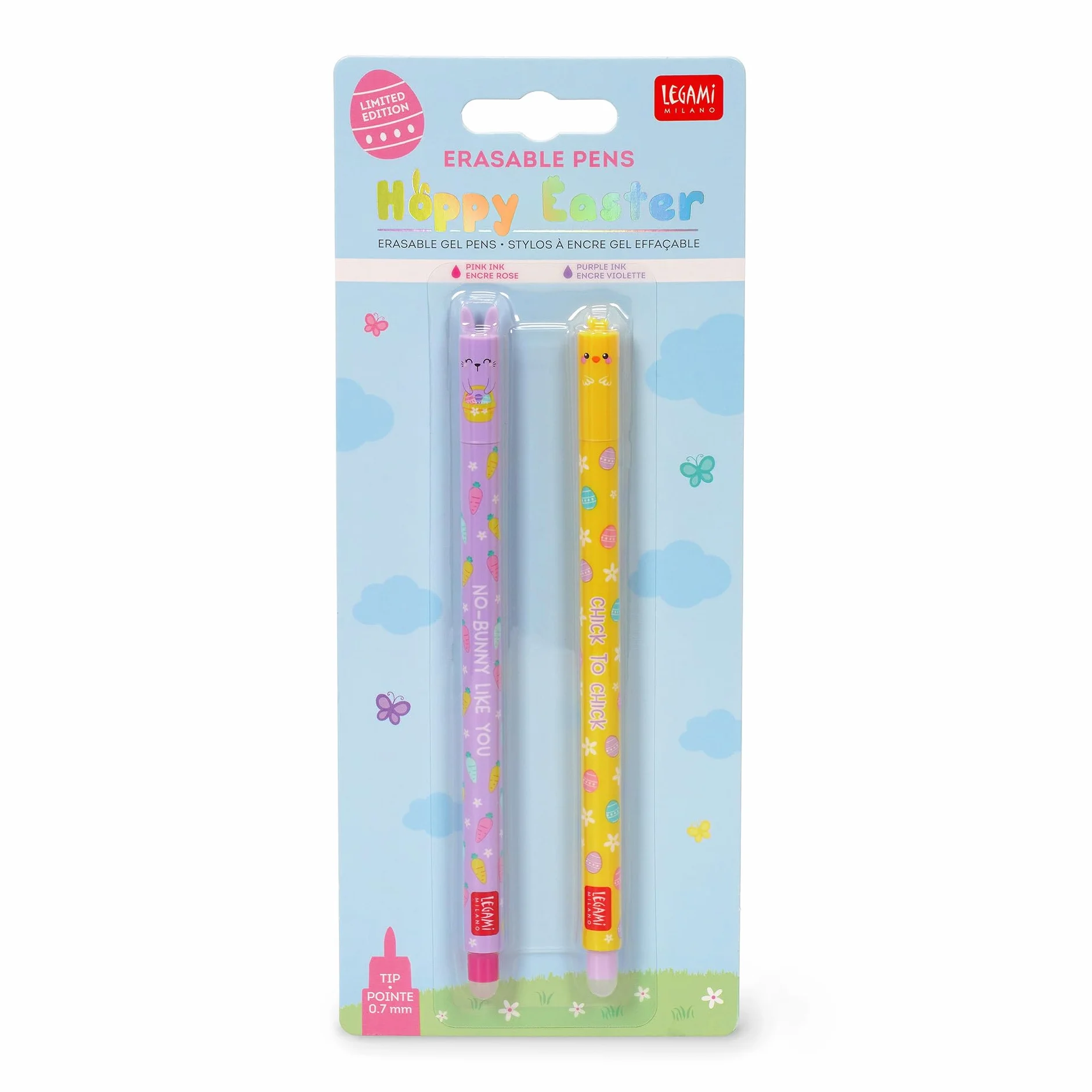 Legami Zestaw 2 ścieralnych długopisów żelowych Easter Edition 0,7 mm różowy fioletowy