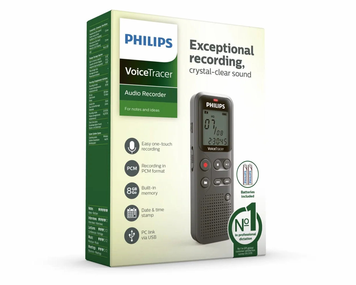 Philips Voicetracer DVT1120/00 Rejestrator Audio 8 GB Szary