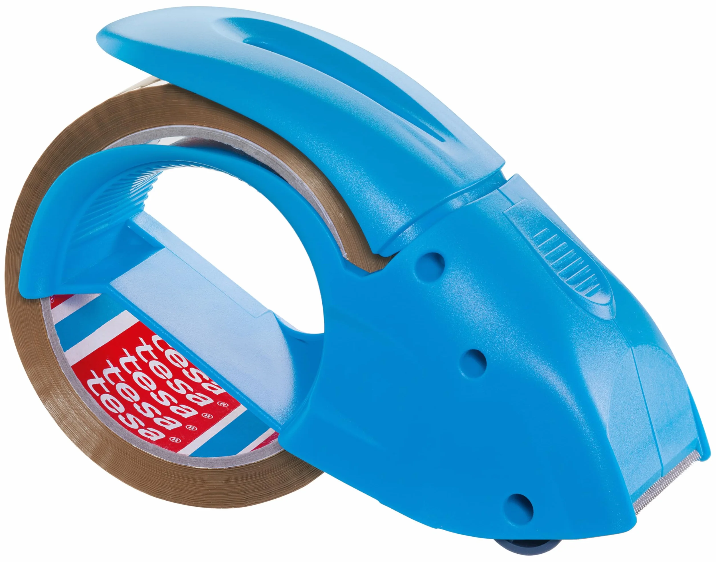 tesapack Pack' N' Go Dyspenser do Taśmy Klejącej, Ręczny, Zawiera Samoprzylepną Taśmę do Pakowania o Wymiarach: 50 m x 48 mm, Niebieski