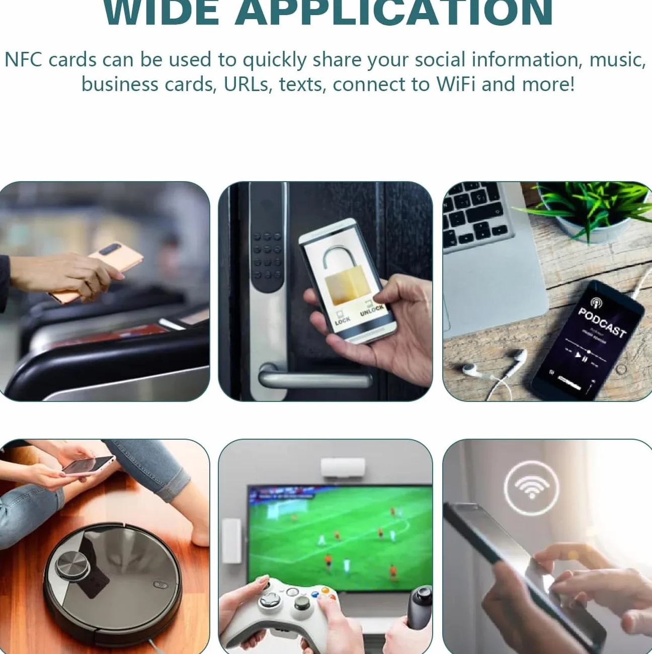 Zestaw 50 naklejek NFC z etykietami NFC do wielokrotnego zapisu, Ntag215, zaprogramowane z pamięcią 504 bajtów do wszystkich telefonów komórkowych i urządzeń obsługujących technologię NFC – idealne do