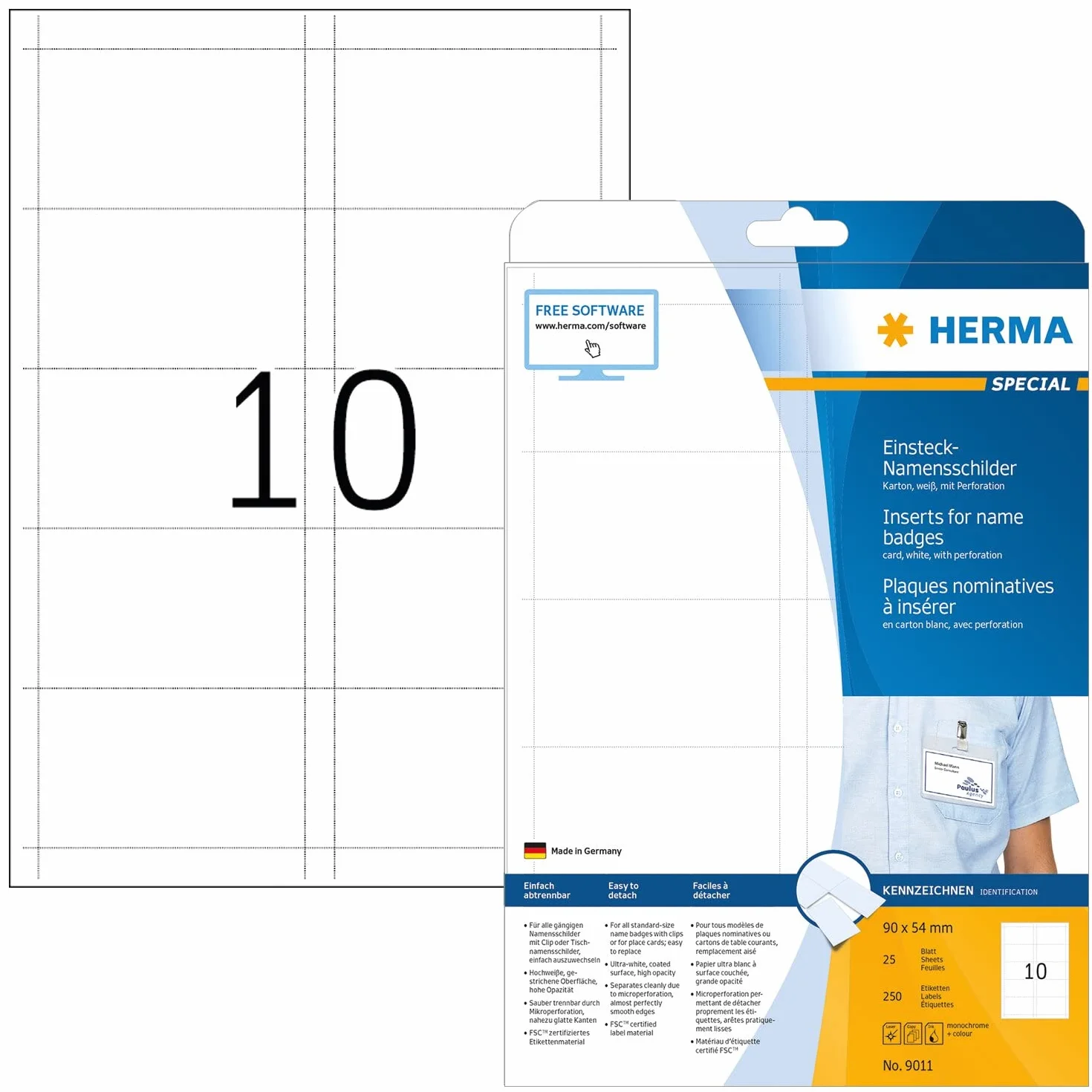 HERMA 9011 perforowane identyfikatory odzieżowe 90x54 mm 250 naklejek samoprzylepne do druku