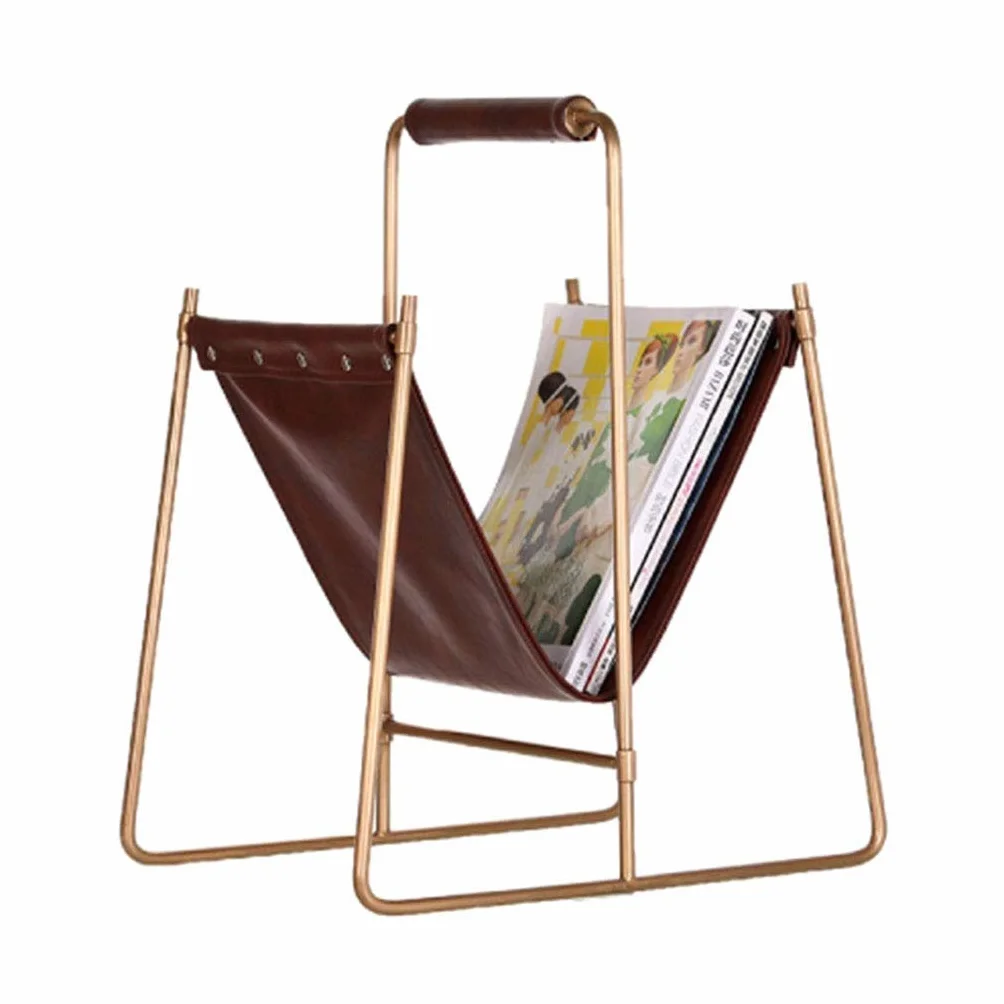 JFDBGU Metal Creative Design Leather Magazine Rack Desktop Folder Book File Holder for Office Home
