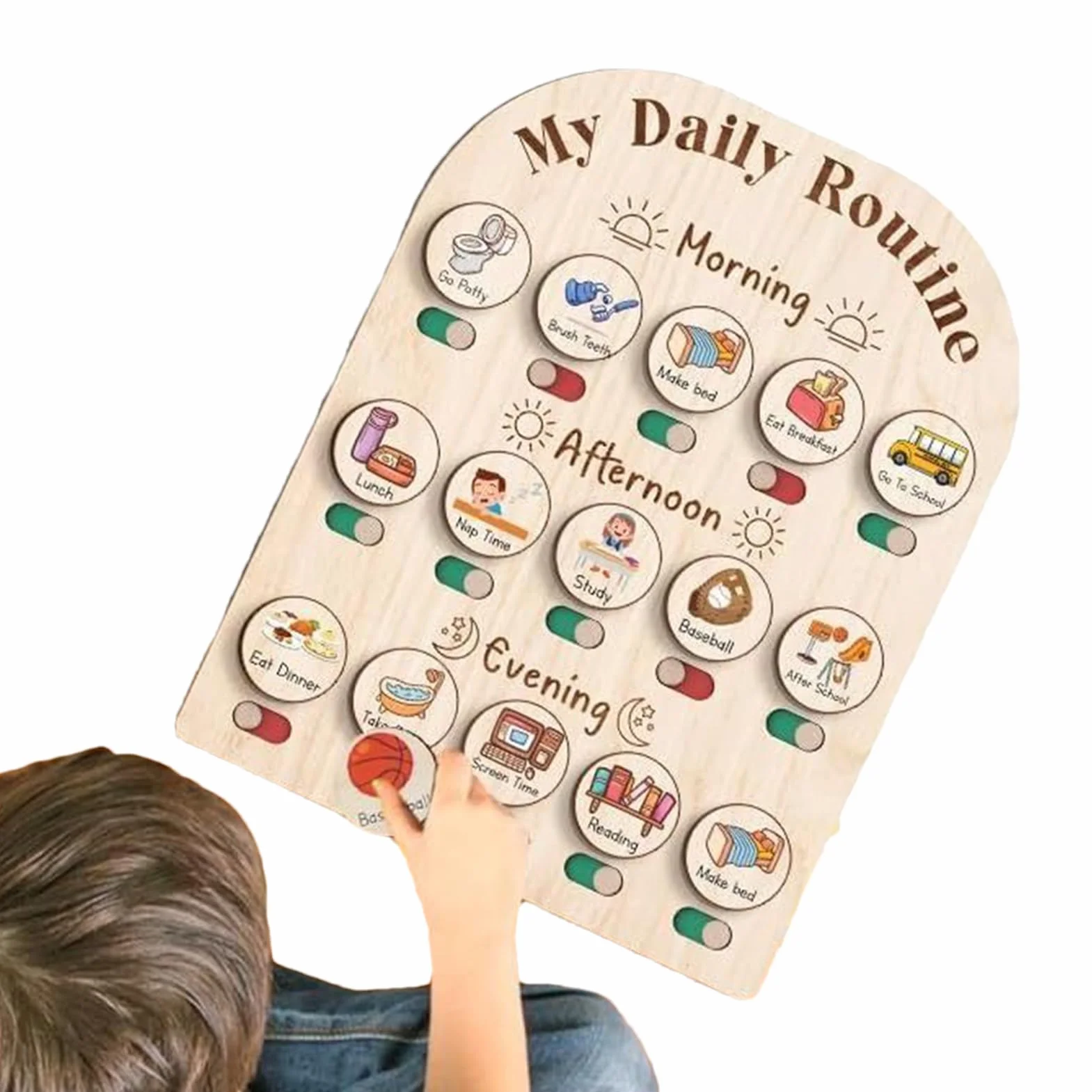 Kids Daily Routine Chart, Wooden Visual Planner Board, Educational Morning Bedtime Organizer for, Preschool Learning Toy, Home Schooling Aid, Classroom Supplies Childhood