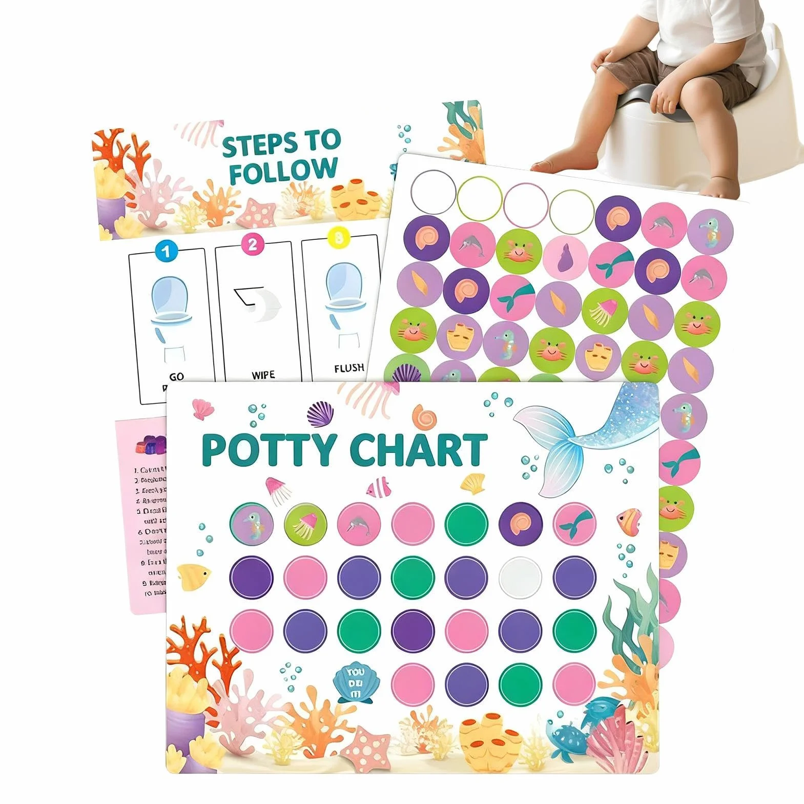 Potty Training Chart, interaktywny motywacyjny trener toaletowy, zabawny wykres naklejek na nagrodę, narzędzie rozwojowe dla dzieci, akcesoria dla dzieci w wieku 2-4 lat, dla dziewczynek, chłopców i