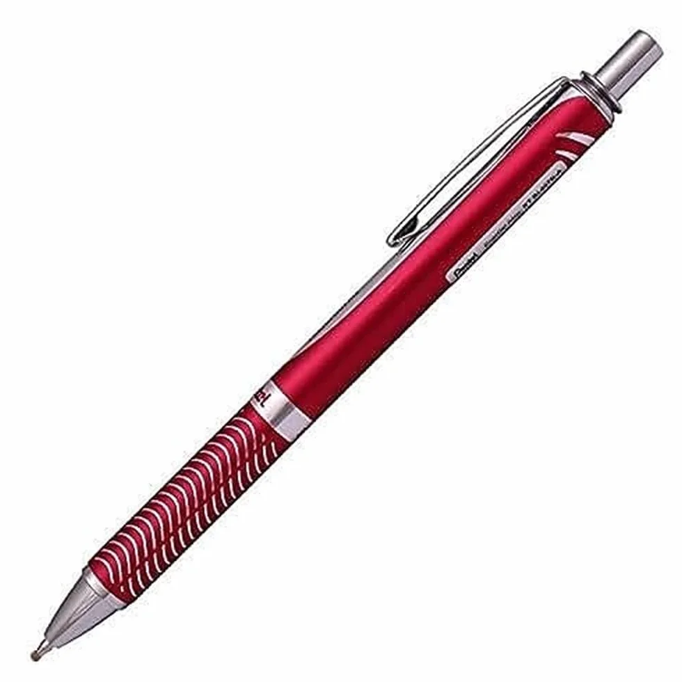 Pentel EnerGel Sterling BL407-A Długopis żelowy z mechanizmem obrotowym, metalowa obudowa, 0,35 mm, srebrny/czerwony