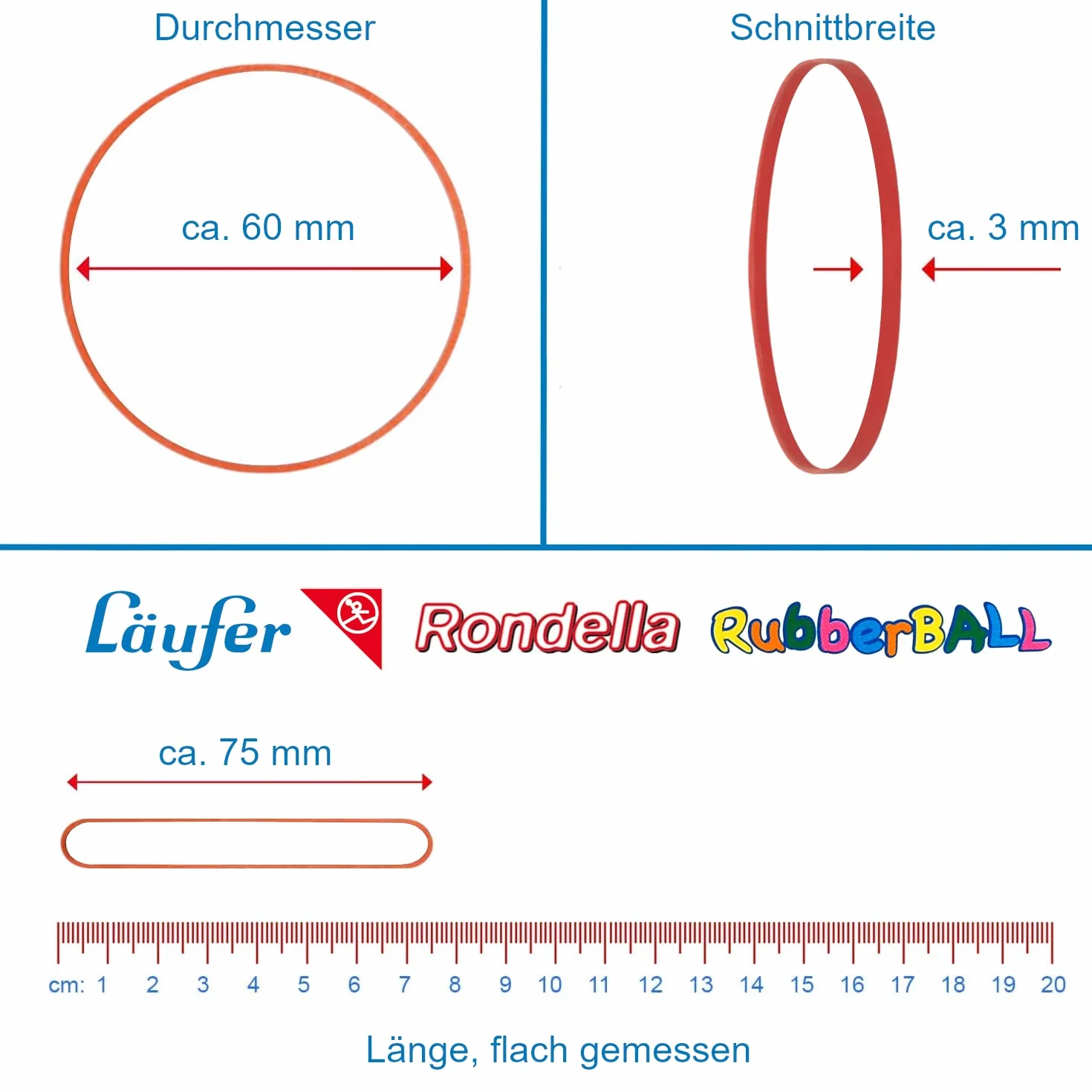 Läufer Rondella Rubberball gumowe tasmy srednica 60 mm kolorowe pierscienie gumowe