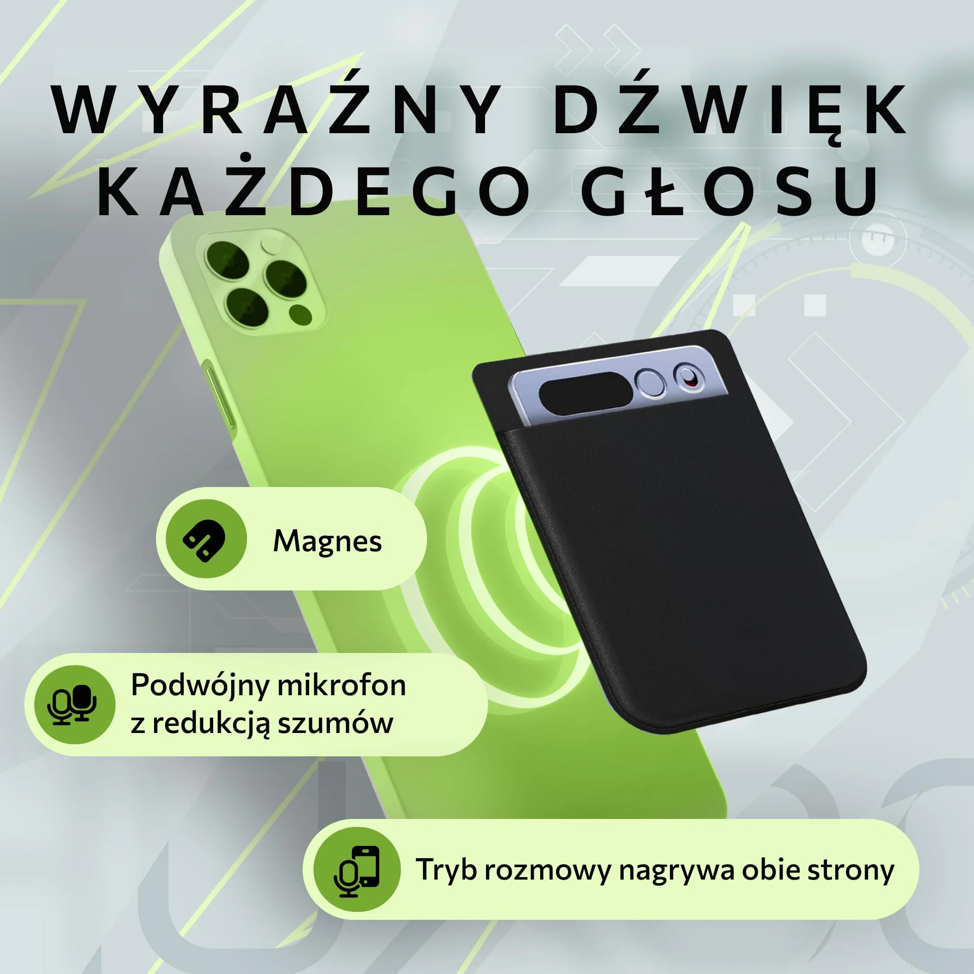 Dyktafon Cyfrowy AI 64GB HUXGO z Podwójnym Mikrofonem Redukcją Szumów Bluetooth 5.3 35h Nagrywania