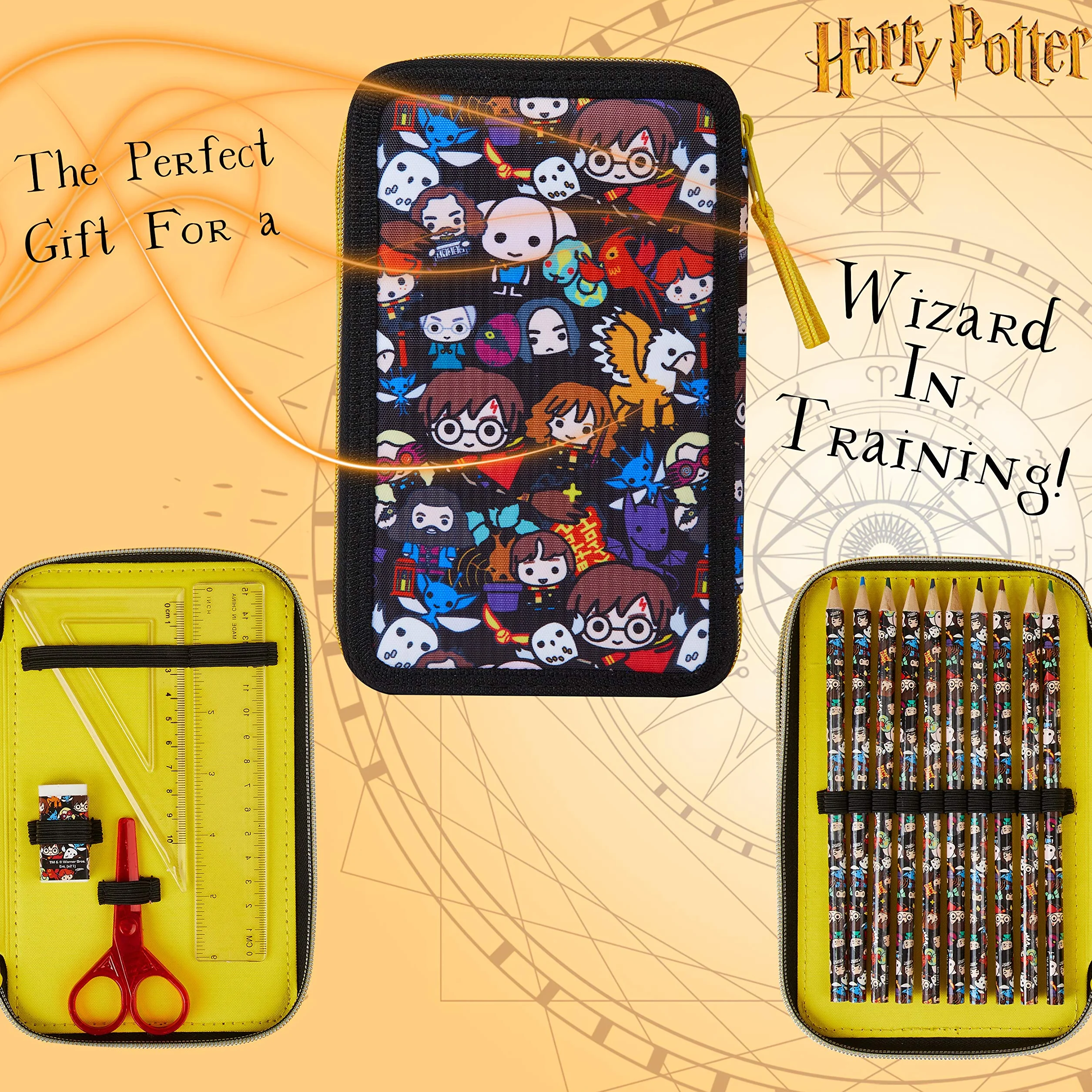 Harry Potter Piórnik dziecięcy z przegródką, Czarny aop, One Size