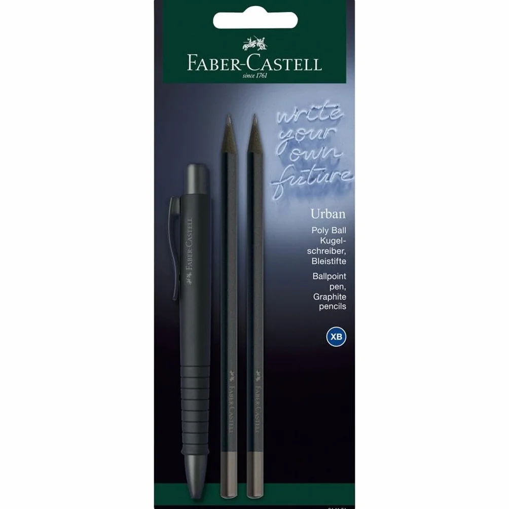 FABER-CASTELL 241124 - zestaw do pisania all black, z długopisem Poly Ball Urban i 2 ołówkami Urban