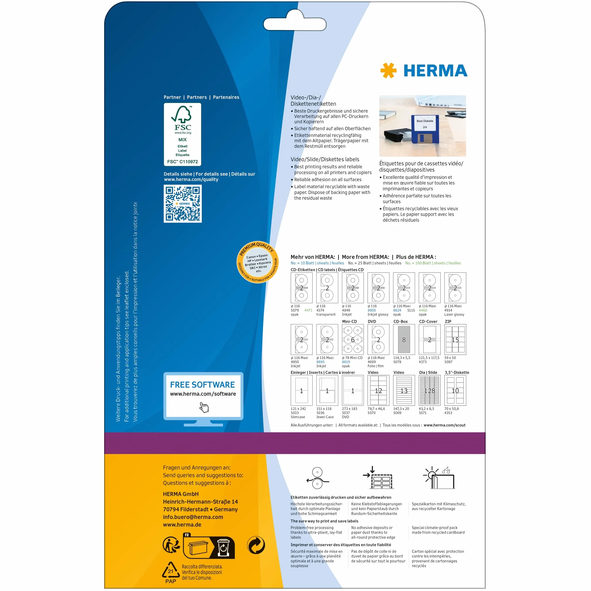 HERMA 4355 etykiety na dyskietki 3,5 cala, 70 x 67,7 mm, 200 sztuk, matowe, białe