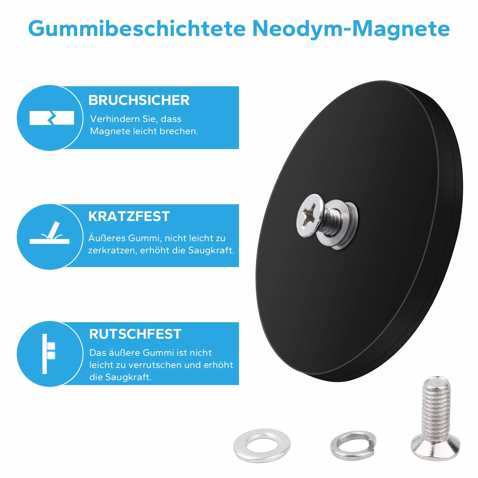 Magnesy gumowe bardzo silny magnes neodymowy z gwintem wewnętrznym 15kg 4 szt. 43m