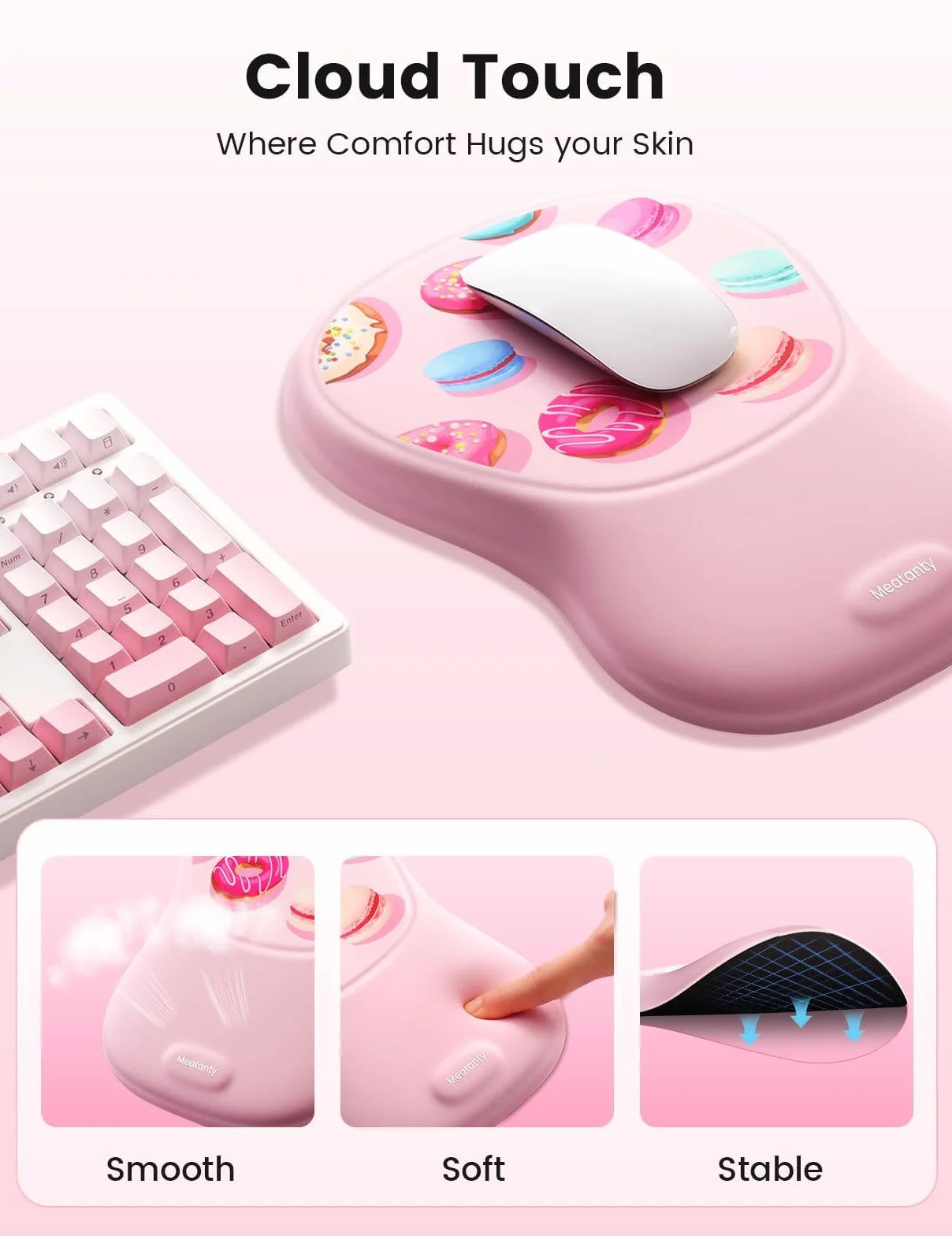 Podkładka pod mysz z podpórką pod nadgarstek, ergonomiczna podkładka pod nadgarstek, miękka pianka z pamięcią kształtu, poduszka na biurko, do biura, laptopa, niebieska
