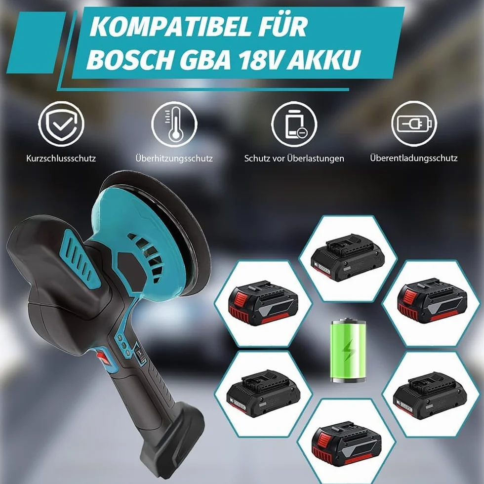 Polerka samochodowa do Bosch GBA, 18 V, mimośrodowa maszyna do polerowania orbitalnego, z 6 zmiennymi prędkościami, do detali samochodu, czyszczenia i polerowania samochodu (bez baterii)