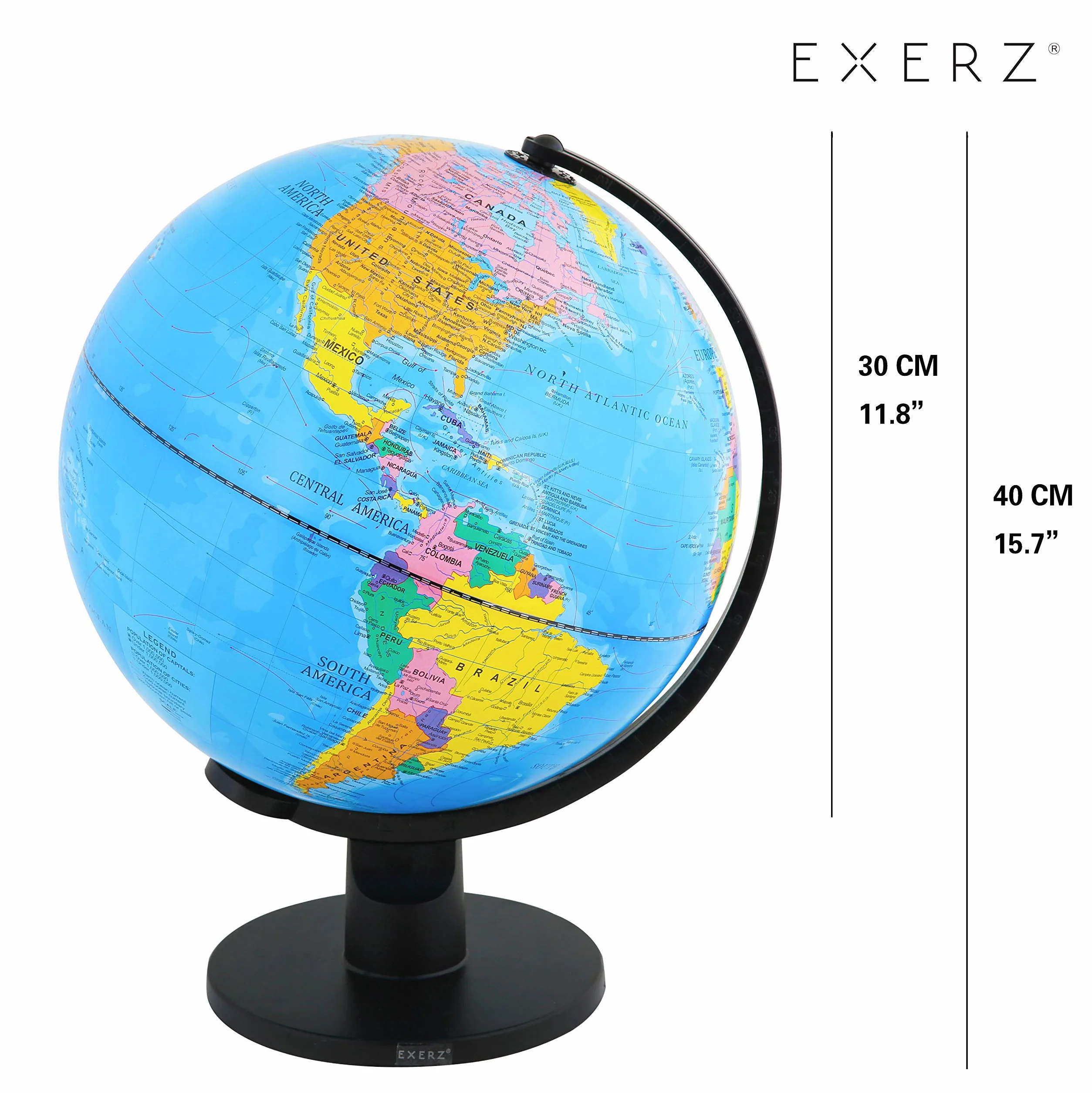 Exerz Globus edukacyjny 30 cm - duża obrotowa mapa polityczna kuli świata - średnica 30 cm