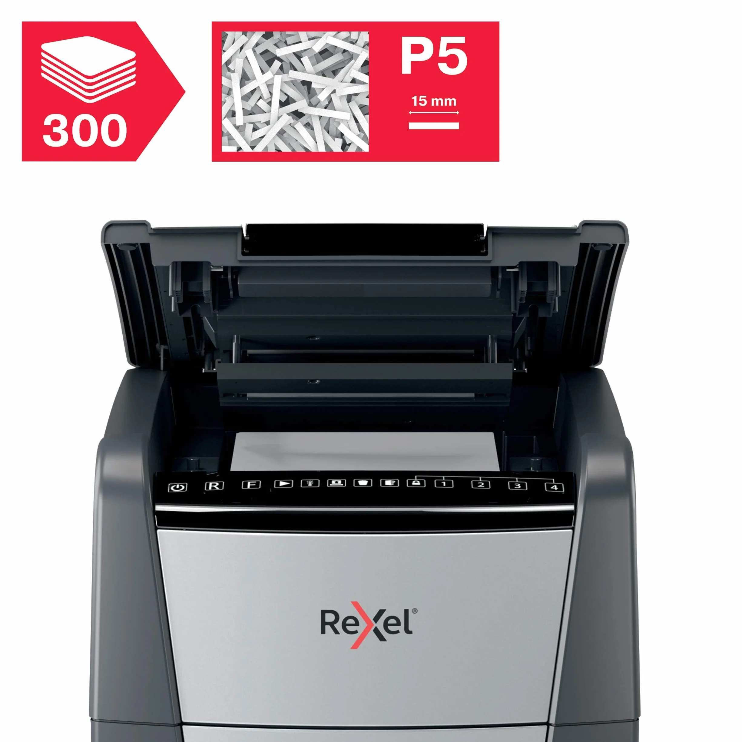 Rexel Optimum Auto Feed+ Niszczarka do Papieru 300 Arkuszy P-5 Mikrościnki 60 L