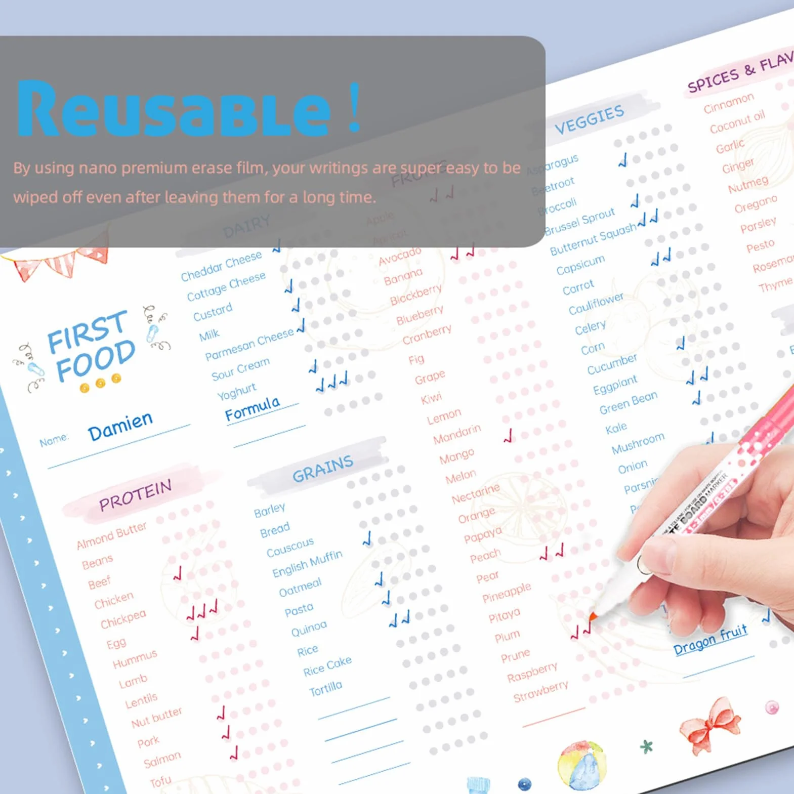 Baby First Food Tracker 30,5 x 21,5 cm Magnetyczny Dzienny Planer Posiłków Dla Niemowląt