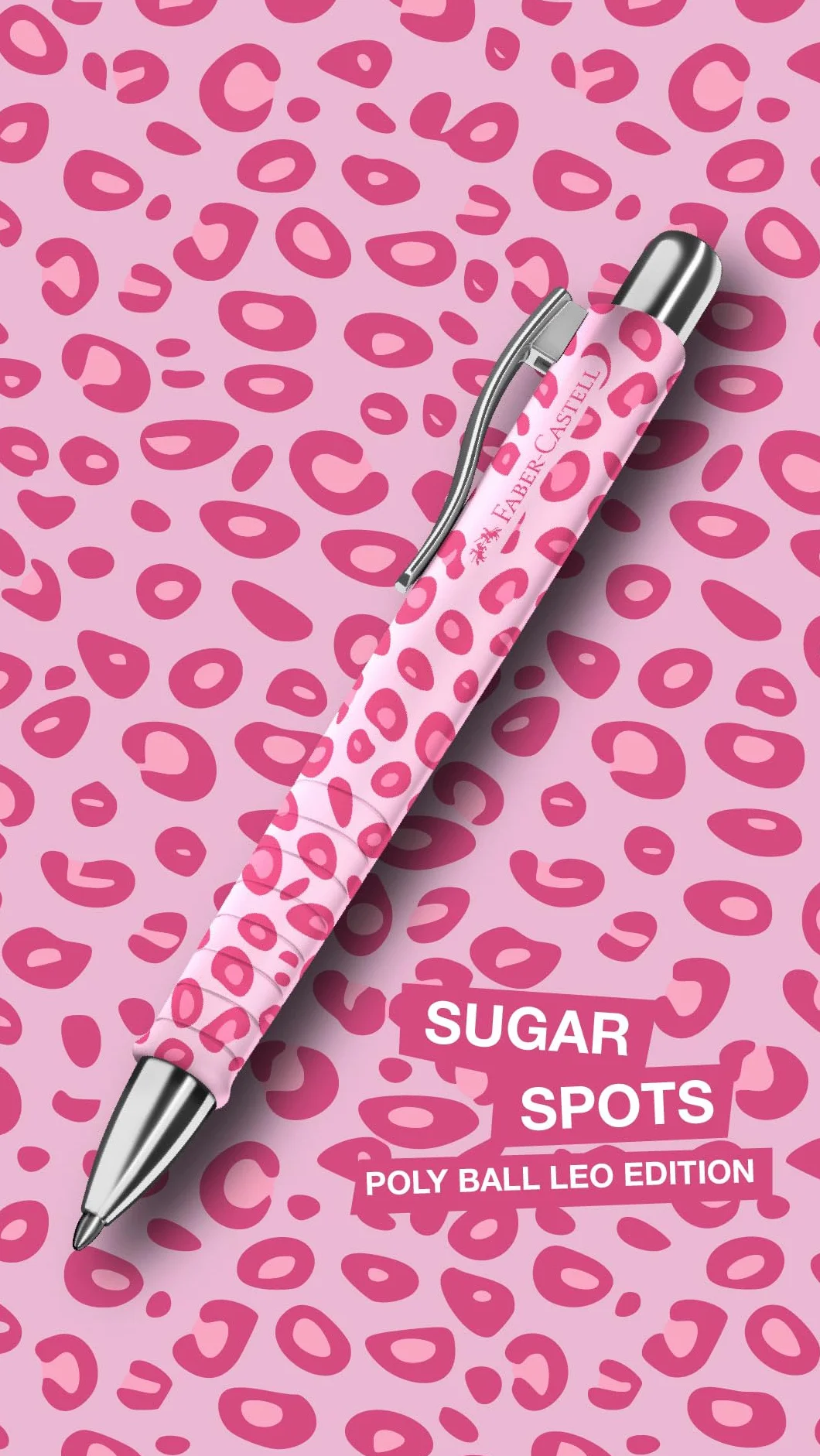 FABER-CASTELL Poly Ball długopis Leo Sugarspots różowy 2 sztuki z wymiennym wkładem XB odporny na zmywanie
