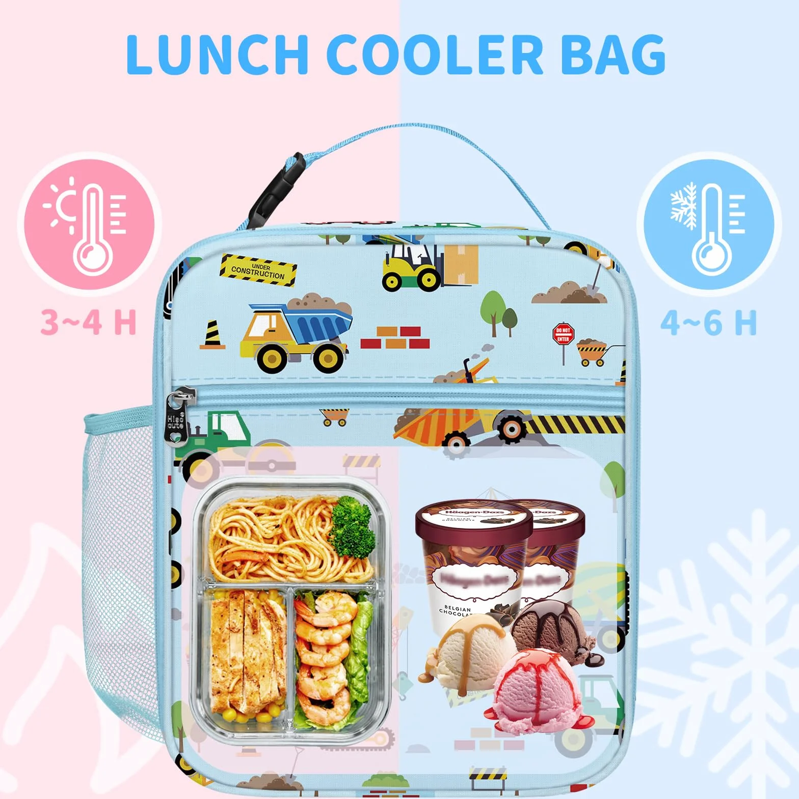 Clastyle Izolowana koparka traktorowa pudełko na lunch dla dzieci niebieska dziewczyna chłopiec samochód szkoła torba na lunch duża przenośna torba chłodząca lunch na piknik na świeżym powietrzu lekka