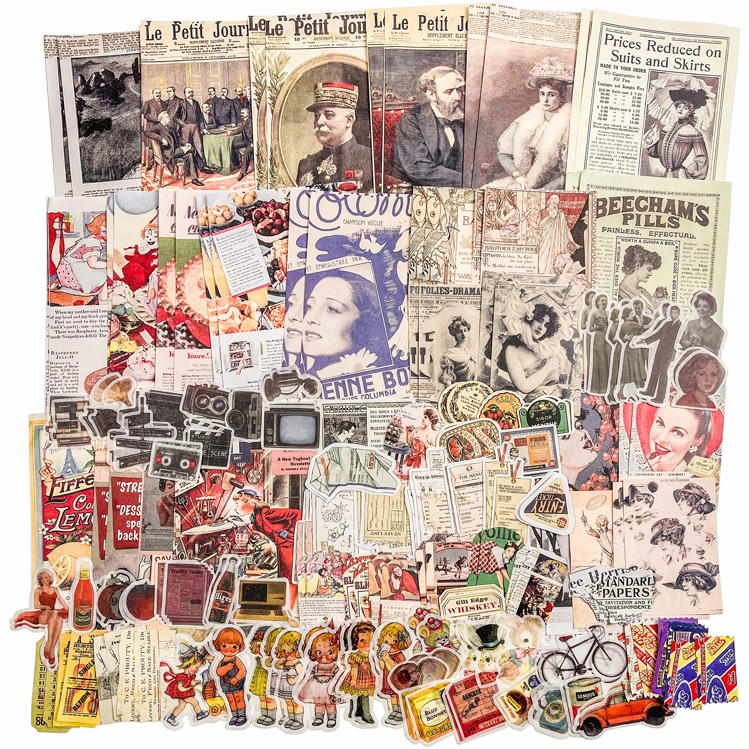 Vintage Scrapbook, 200 sztuk naklejek retro do pamiętnika, pieczęci, scrapbookingu, kalendarza, notatnika, książki do planowania, albumu fotograficznego, dekoracji na zdjęcia, ramki do zdjęć