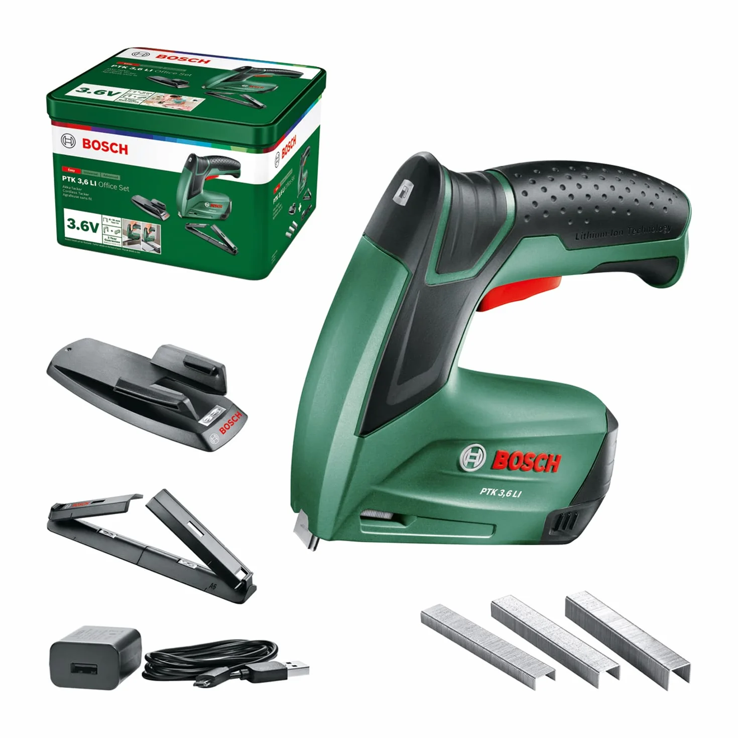 Bosch PTK 3,6 LI akumulatorowy zszywacz zestaw biurowy 3,6 V 30 uderzeń/min