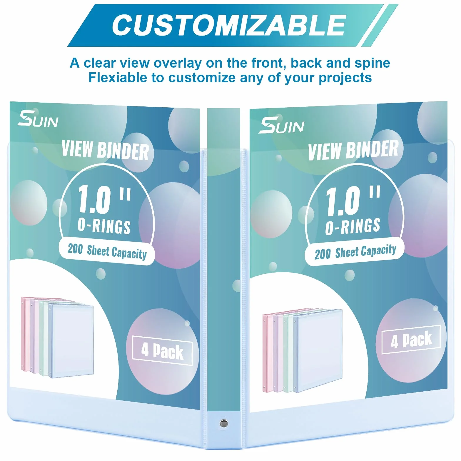 Hand Fan com 3 anéis de 2,5 cm com bolsos, capacidade para 200 folhas, fichários de 2,5 cm serve para carta de 28 x 21,6 cm, 4 cores pastel sortidas - Ideal para escola, escritório e uso doméstico