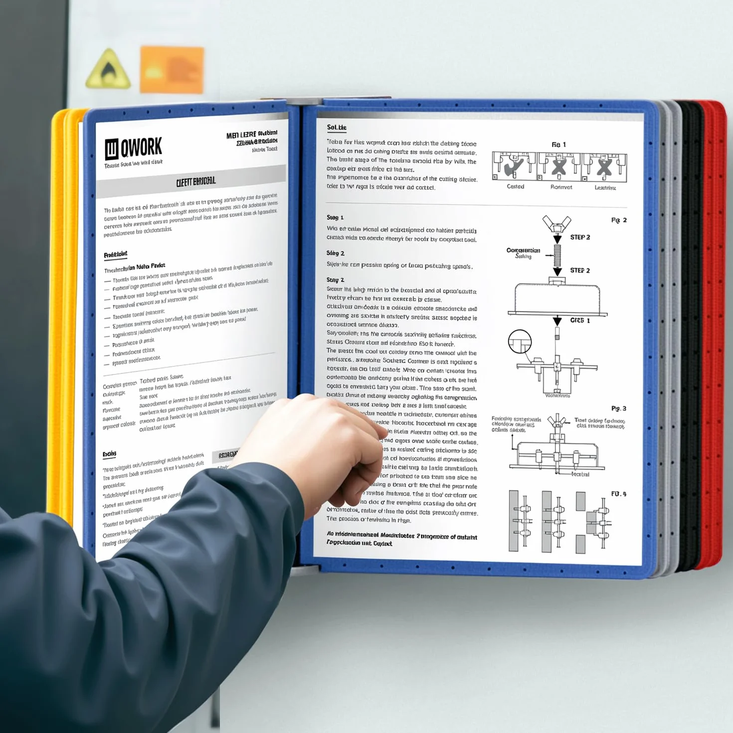 QWORK System wystaw ściennych 10 paneli ekspozycyjnych A4 Wielokolorowe teczki na dokumenty