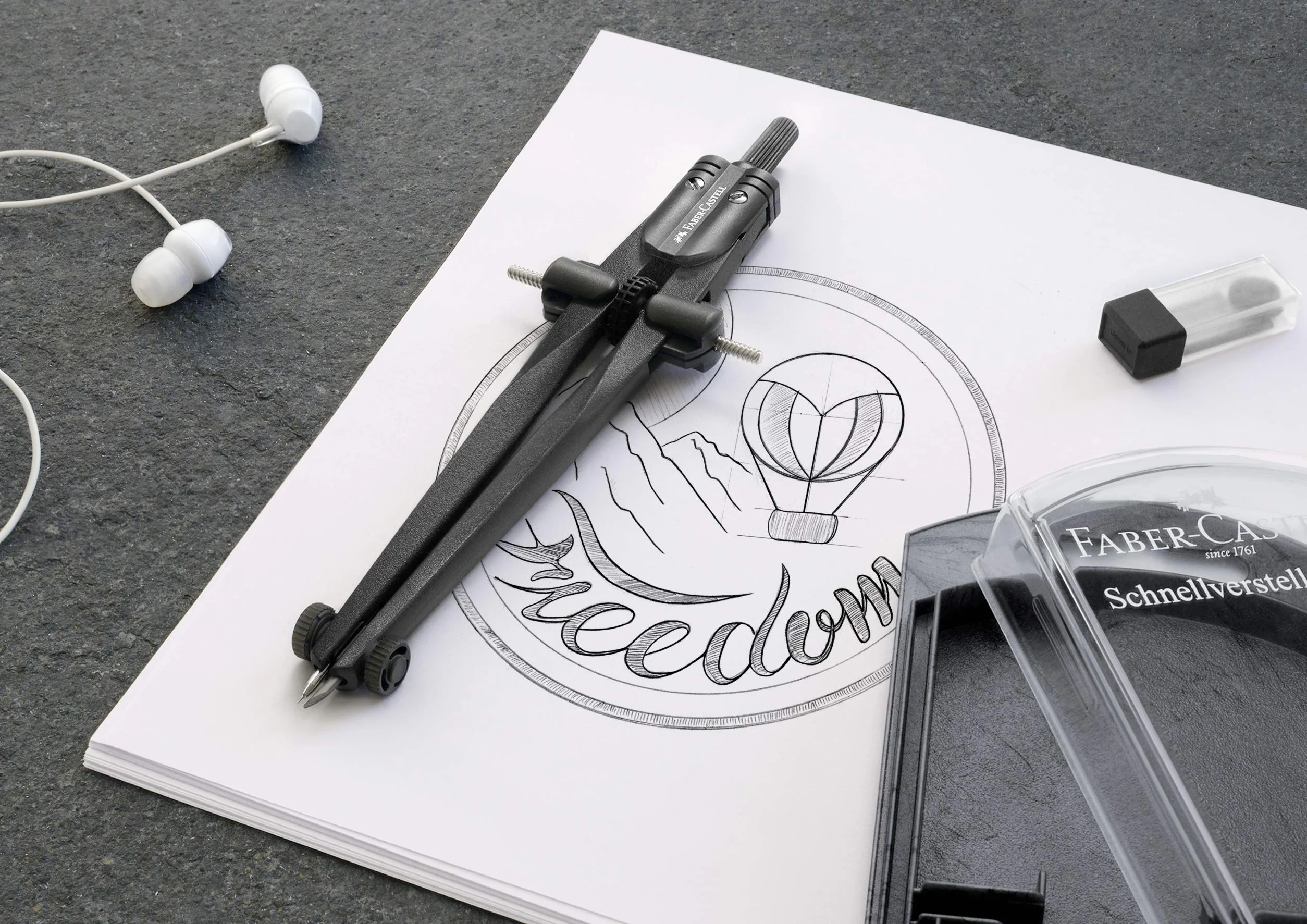 FABER-CASTELL 174530 – cyrkiel z szybką regulacją Stream, Blackstone, zestaw cyrkli z częściami zamiennymi i wkładami do cyrkli