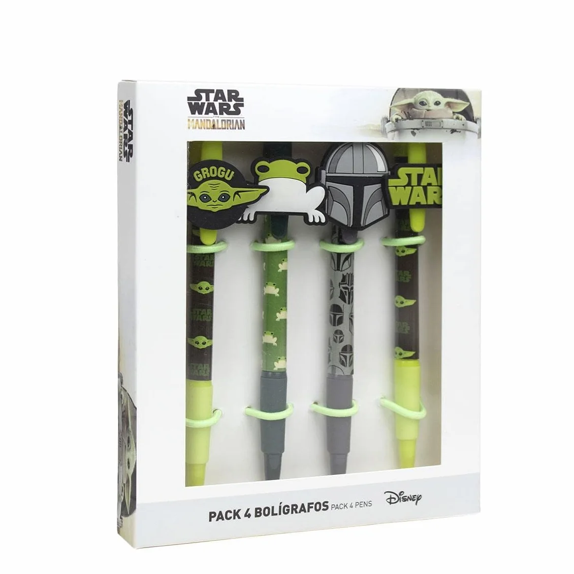 CERDÁ LIFE'S LITTLE MOMENTS - Zestaw 4 oryginalnych czarnych długopisów kulkowych Mandalorian | Oryginalny prezent papierniczy dla fanów oficjalnej licencji The Child - Star Wars 2700000341