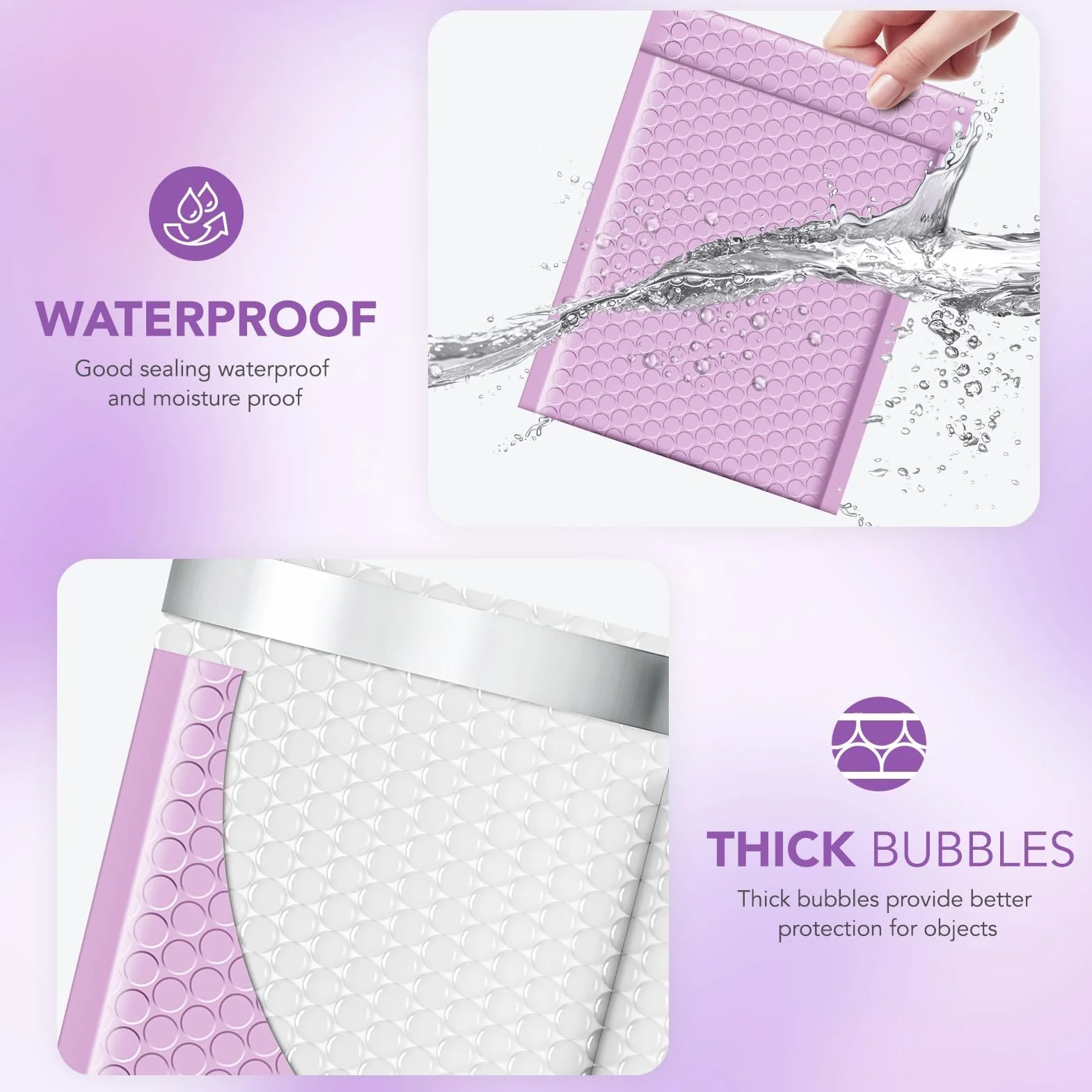 Lavender Padded Bubble Mailers, 15,3 x 23 cm, opakowanie 25 szt