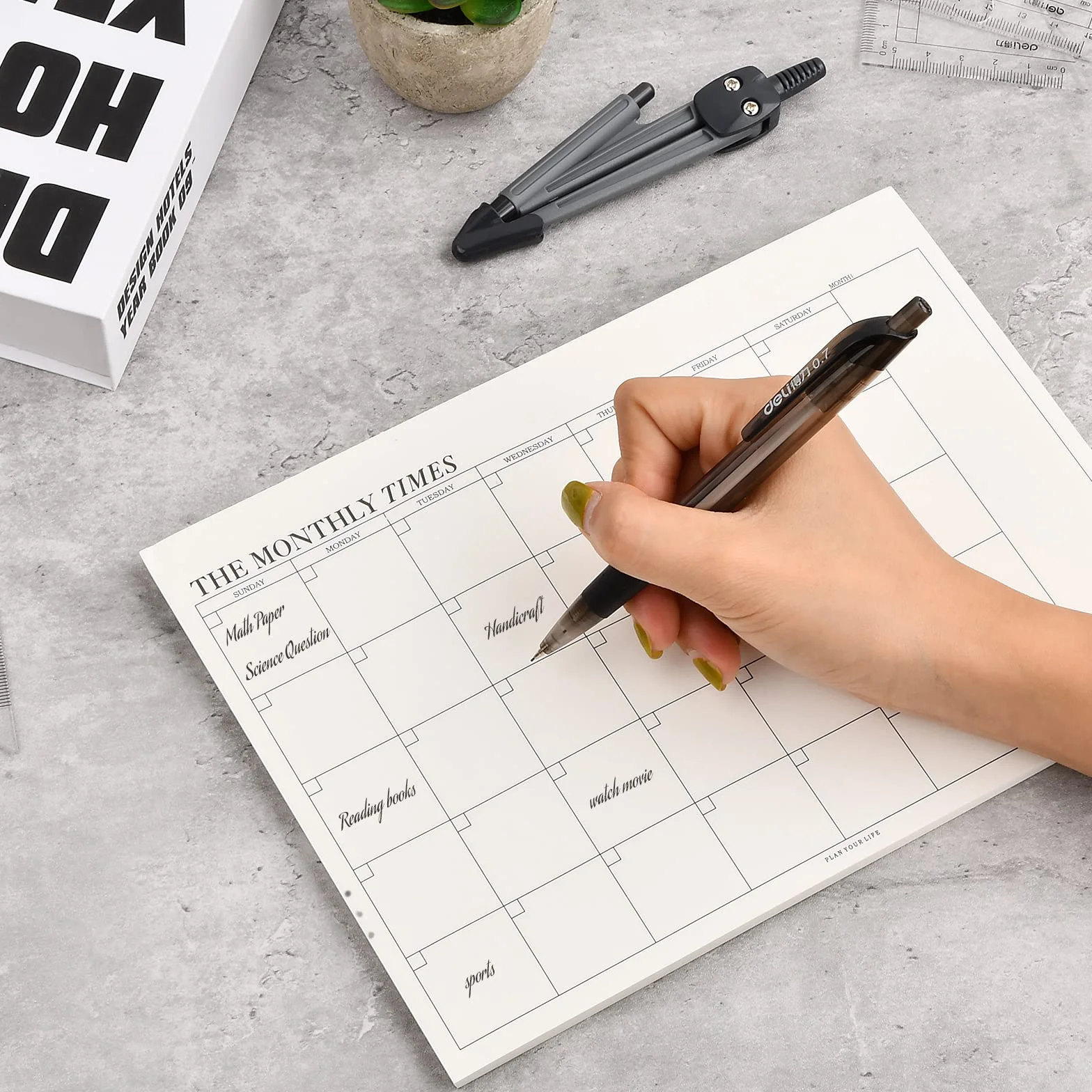 Terminarz miesięczny, Habit Tracker, 60 arkuszy 24,5 x 17,5 cm, terminarz z listą rzeczy do zrobienia, przegląd miesięczny, lista zakupów, planer dzienny do szkoły i biura