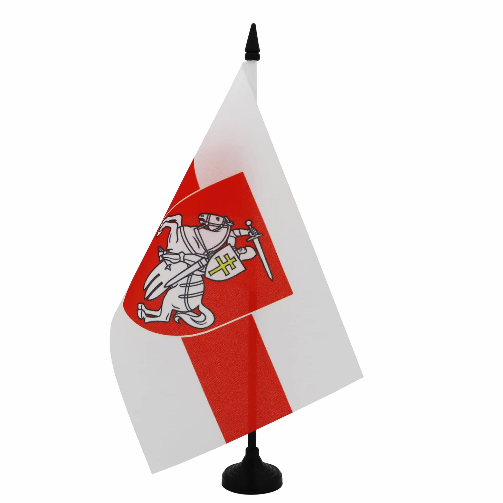 AZ FLAG - Flaga stołowa Białorusi Opozycja Pahonie Broń 21x14 cm - Mała 100% Poliester Biurowa Flaga Białoruskiej Republiki Ludowej z 25cm drążkiem i czarną plastikową podstawą