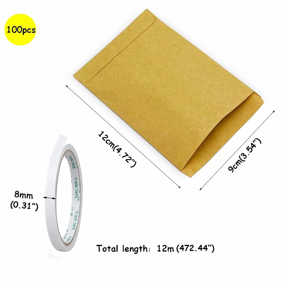 100 sztuk torebek z papieru pakowego 9 x 12 cm brązowe koperty małe torebki z nasionami Vintage Mini koperta na monety cukierki biżuteria - z dwustronną wstążką