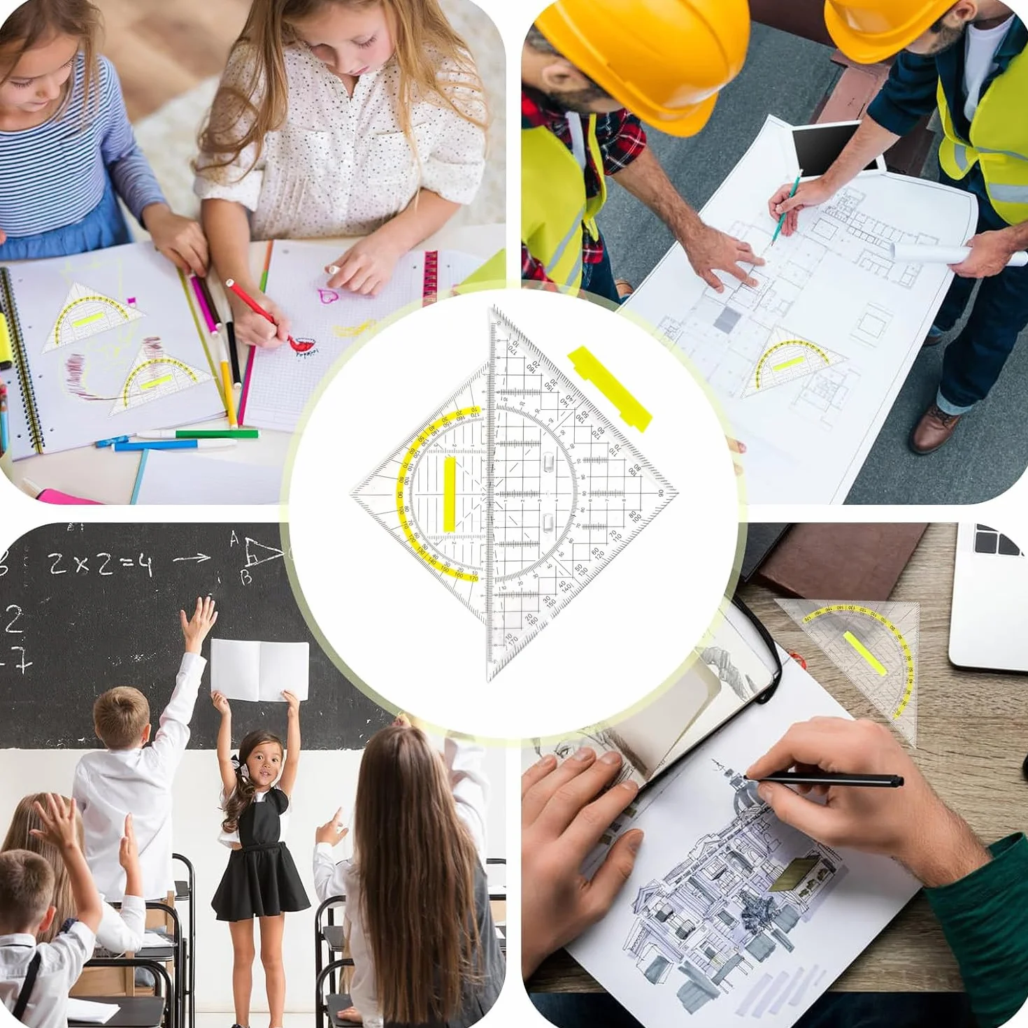 2-częściowy ekierka z uchwytem, ekierka geometryczna, elastyczna, ekierka geometryczna, mała ekierka z tworzywa sztucznego, trójkąt geometryczny, kątomierz, do szkoły i biura