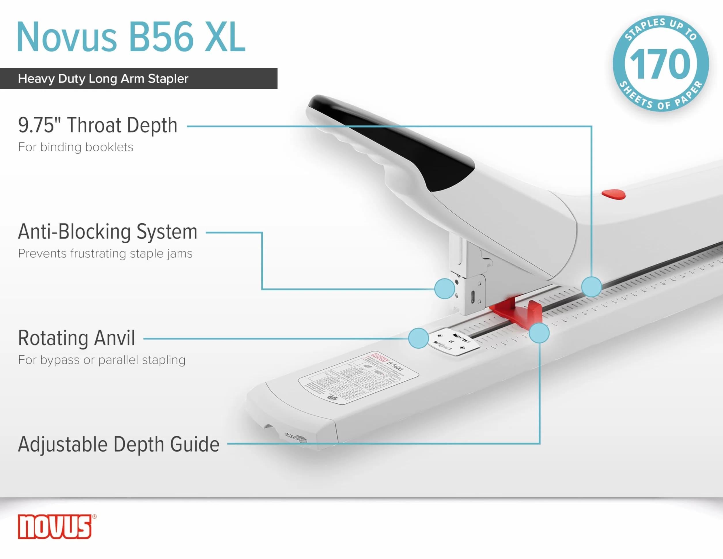 Novus B56 XL Zszywacz z długim ramieniem 20-170 arkuszy głębokość zszywania 24,7 cm